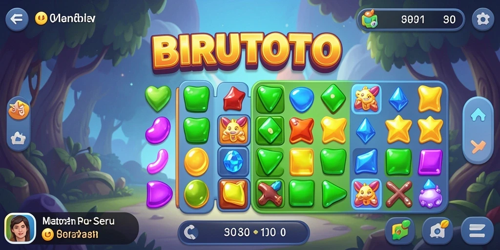 Tampilan gameplay BIRUTOTO dengan simbol dan efek menarik.