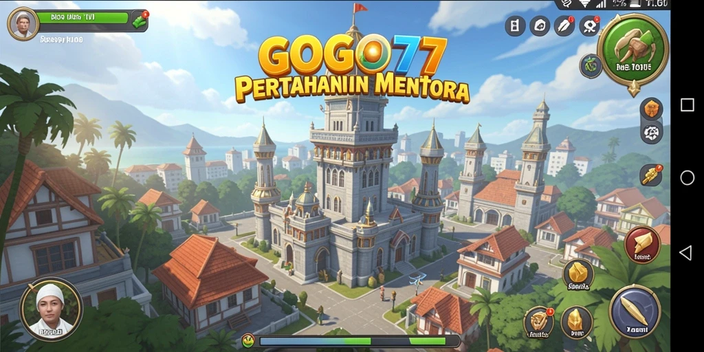 Screenshot gameplay GOGO77 yang menampilkan serangan musuh di menara.
