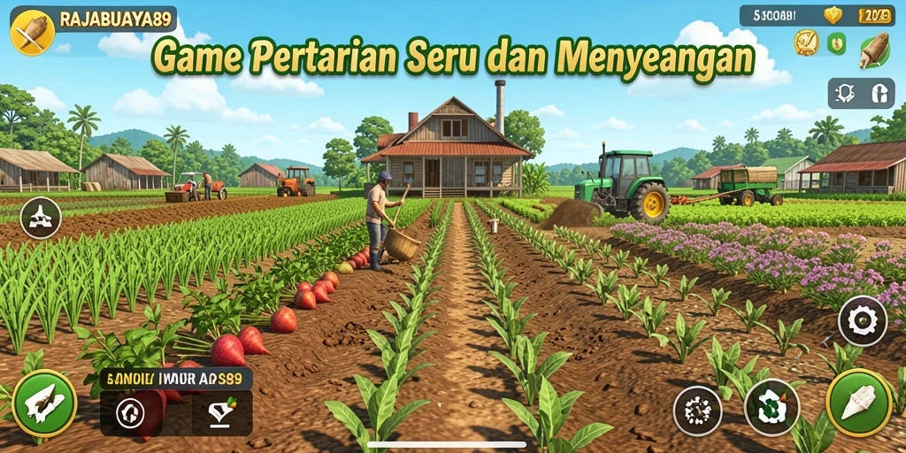 Tampilan gameplay <strong>RAJABUAYA89</strong> saat memanen hasil pertanian.