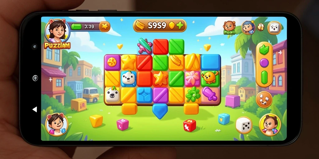 Tangkapan layar utama S9S9 menampilkan gameplay puzzle yang menantang dan menarik.