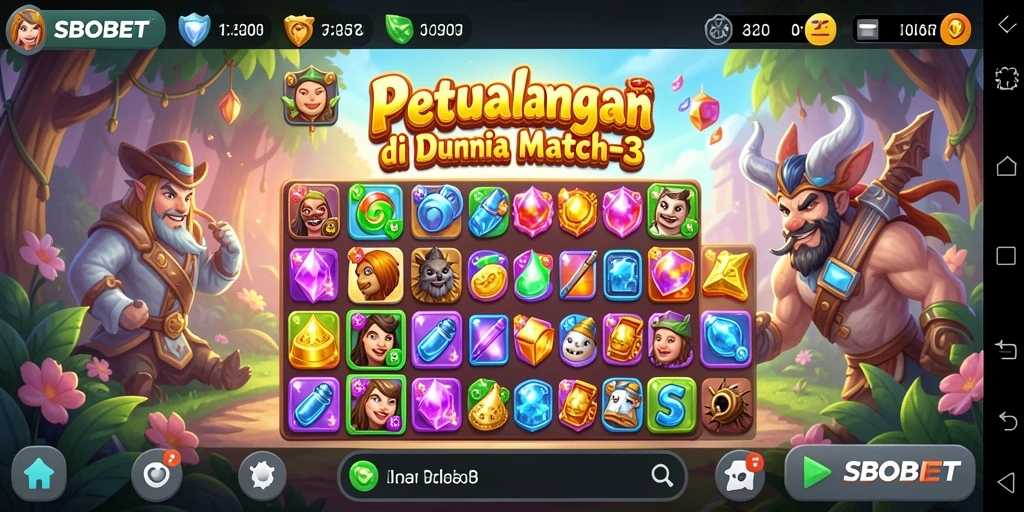 Tampilan gameplay <strong>SBOBET</strong> yang penuh warna dan menarik di dunia Match-3.