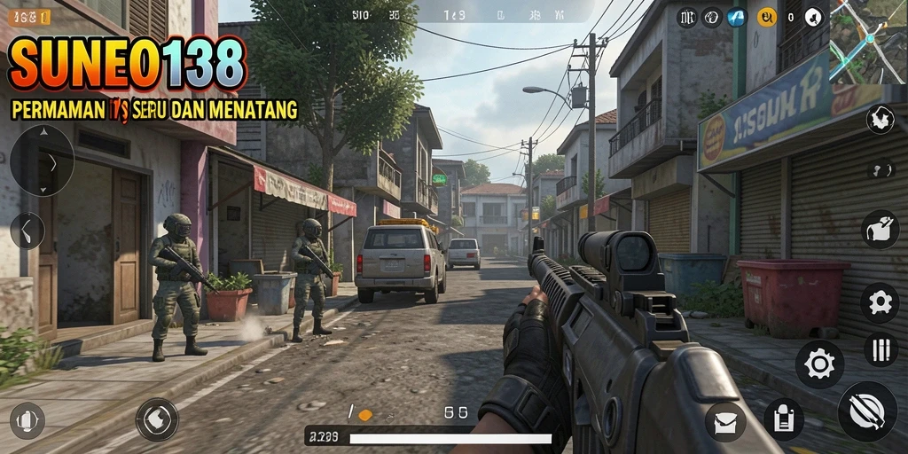 Screenshot gameplay SUNEO138 menampilkan aksi menegangkan dalam permainan TPS.