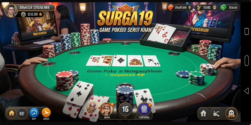 Screenshot gameplay SURGA19 menampilkan suasana poker yang mendebarkan.