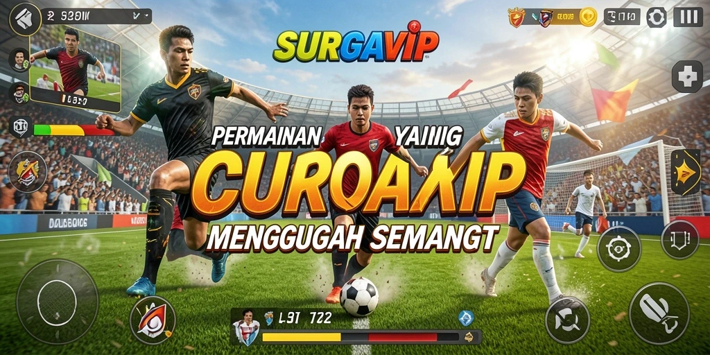 Tampilan gameplay mendebarkan dari SURGAVIP yang menggambarkan aksi olahraga.